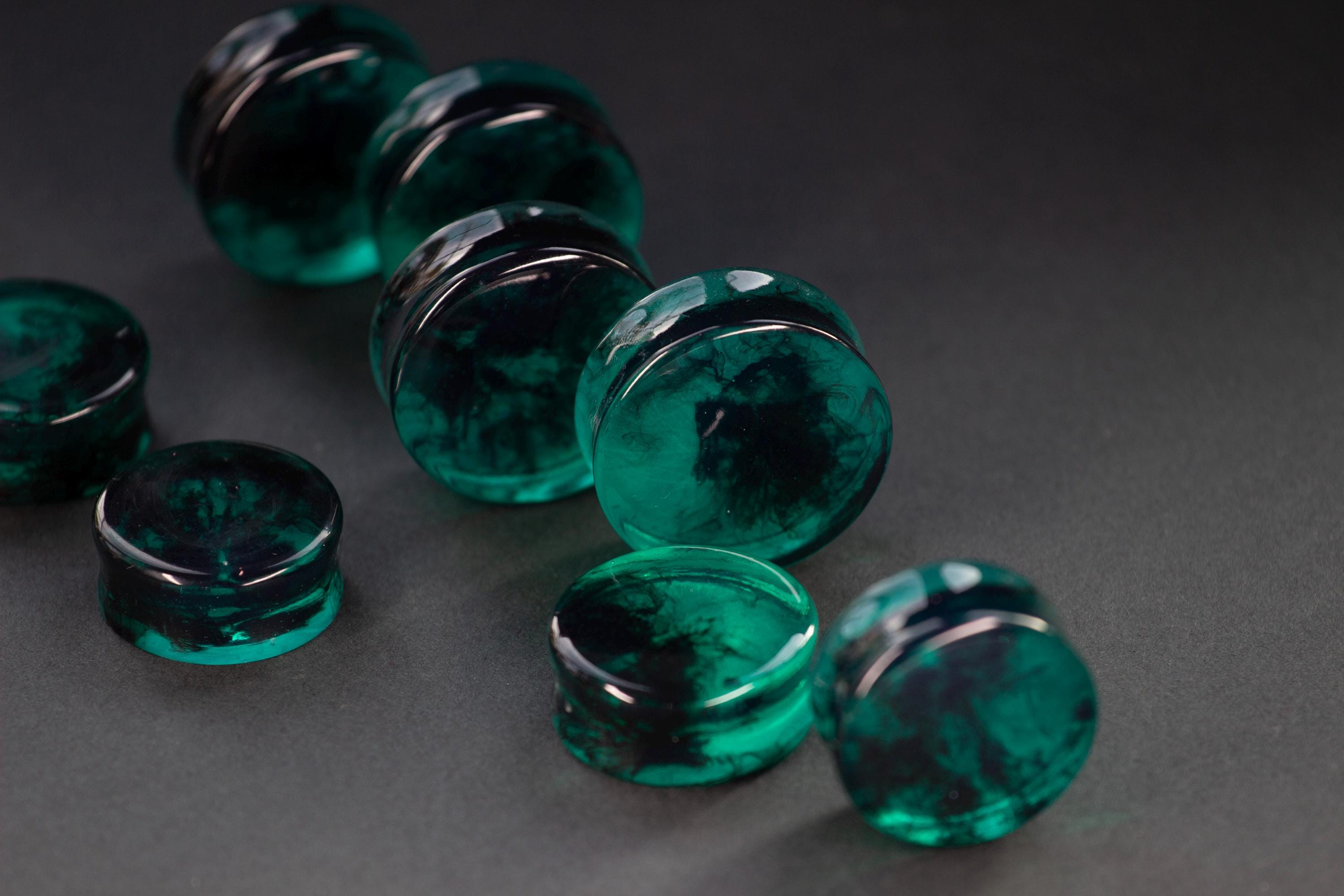 Green Smoke Epoxy Resin Plugs: Double Flare, Stretched Ears (6-50mm