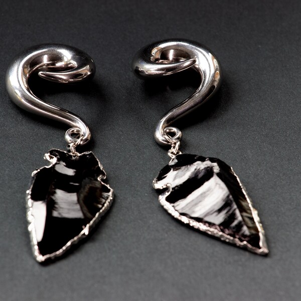 Arrowhead - SILVER - Ear Hangers - Dangle Earrings - Stainless Steel - Plugs Tunnels - Stretched Ears