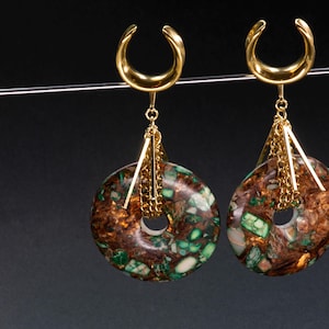 Bronzite & Jasper Stone Ear Weights: Stainless Steel Saddle Plugs Stretched Ears