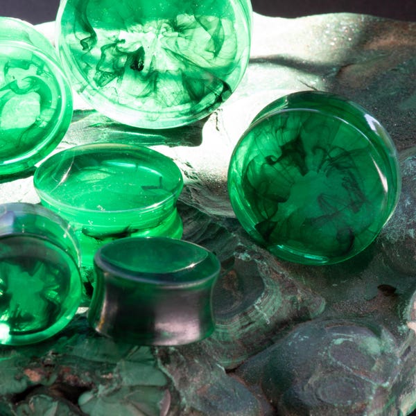 Green Smoke Plugs for Stretched Ears - Custom Plugs/Gauges - 6-50MM