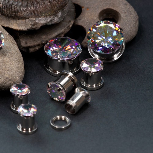 Expansores de diamante: Acero inoxidable 316L con rosca - 6 mm - 20 mm para orejas dilatadas