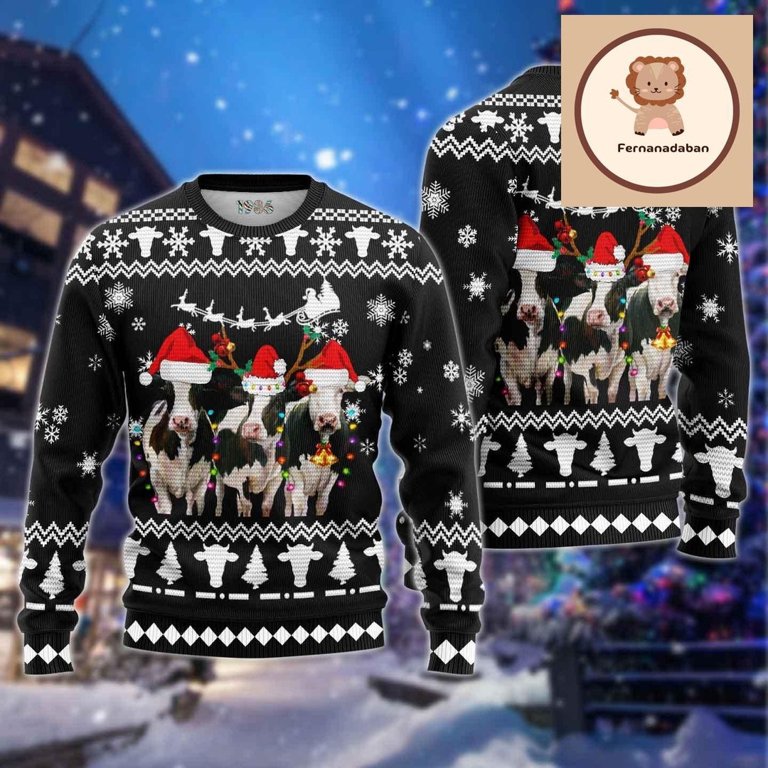 Christmas Gift, Dairy Cow Christmas Sweater, Cow Ugly Sweater, Cow