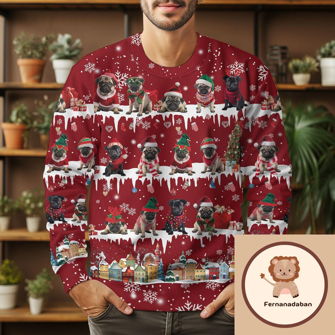 Christmas Gift, Pug Dog Ugly Sweater, Pug Sweater, Pug Christmas