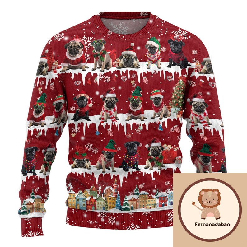 Christmas Gift, Pug Dog Ugly Sweater, Pug Sweater, Pug Christmas