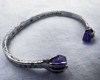 Balinese Silver Bracelet w/ Amethyst Stones