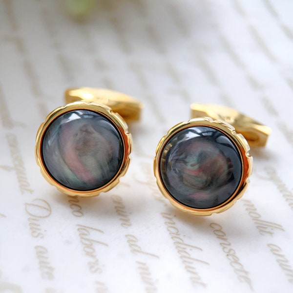 Gold Nebula Round Cufflinks | Mens Cufflinks | Suit Shirt Cufflinks | Galaxy Cufflinks | Biotite cuff links | Gift for Him