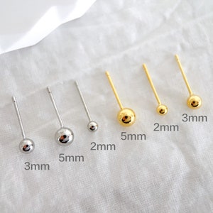 14K Gold Plated Balls 2,3,5mm, Lightweight Piercing1G, 2,3,5mm Post Lightweight, Stackable Earrings, Mirror Studs, Minimalist..