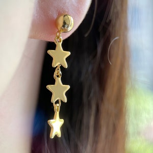 Sparkling gold star dangle earrings, Star drop earrings, Celestial star earring, Minimalist Dangle Earrings in Gold Fill, Minimalist...