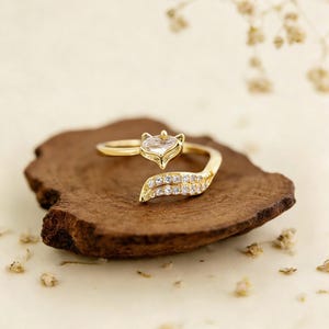 Pierścionek ze srebra próby 925 z motywem lisa: cyrkonia, regulowana biżuteria ze zwierzętami