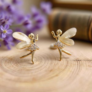 Unique Fairy Stud Earrings-Elf Gold Studs-Elf Princess Earrings-Dreamy Earrings-Winter Holiday Jewelry, Gift for Her, Cute...