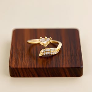 Fuchs Ring Gold, Silber Fuchs Ring, Offener Fuchs Kopf Ring, Kristall Fuchs Ring, Minimalistischer Stil, Einzigartiges Geschenk für Frauen