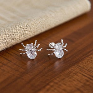 Sterling Silver Spider Stud Earrings, Sliver Spider with CZ Earrings, Insect Earrings, Best Friend Gift, Cute...
