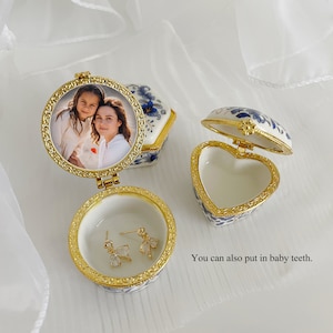 Benutzerdefinierte Foto Blaue Blume Schmuckschatulle-Klein Blau Keramik Schmuckschatulle-Blumenkästen-Hochzeit Ring Boxen-Geschenke für Her-Geburtstagsgeschenke