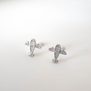 Tiny Crystal Airplane Earrings • Silver Airplane Earrings • Aviation Jewelry • Gift for Travelers or Pilots • Airplane Studs for Girls