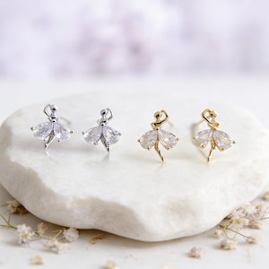 Sterling Silver Ballerina Stud Earrings: Cubic Zirconia Ballet Jewelry