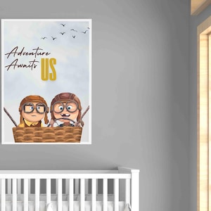 Up Movie Wall Art, Ellie And Carl Digital Download, Cute Pixar Nursery Print, Instant Decor for Kids Room