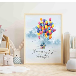 Arte de parede do filme Up, download digital, Pixar fofo, impressão para berçário, decoração de parede Up, filme instantâneo, arte para quarto infantil