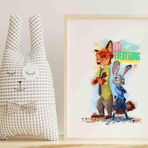 Zootopia Nick en Judy print poster kinderkamerdecoratie muurkunst kinderkamer