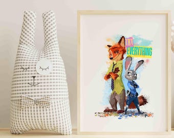 Zootopia Nick i Judy Wydrukuj plakat Dekoracja pokoju dziecięcego Sztuka ścienna do pokoju dziecięcego