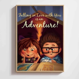 Up Movie Wall Art, Ellie And Carl Digital Download, Cute Pixar, Nursery Print, Up Wall Decor, Instant Movie, Art for Kids Room
