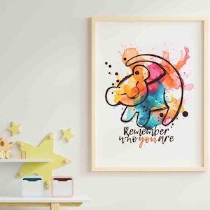 Stampa ad acquerello di Simba Il Re Leone, scarica il poster da parete Simba Family Il Re Leone, decorazione per cameretta neonato