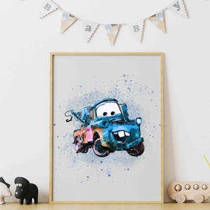 Watercolor Tow Truck Nursery Poster: Boys Room Car Decor (Digital Download)