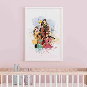 Princess Disney Movie Wall Art, Digital Download, Cute Disney, Nursery Print, Princess Wall Decor, Instant Movie, Art for Kids Room