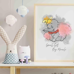 Dumbo Watercolor, Dumbo Poster, Newborn Nursery Boy / Girl Cute Elephant Printable Download, Wall Art Decor, Dumbo Baby Wall Art Print