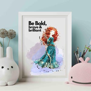 Disney Brave, Princess Merida, Merida Art, Baby shower gift, Poster Watercolor Painting, Nursery Kids Wall Art, Brave girl print