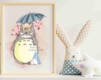 My Neighbor Totoro-aquarelprint, Studio Ghibli-kwekerijkunst (digitale download)