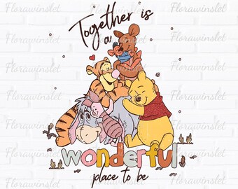 Retro Winnie The Pooh And Friends Png, Winnie The Pooh Png, Winnie The Pooh Sublimation, Yellow Bear PNG, Cute Pig Png Sublimation