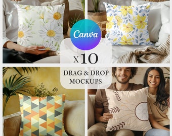 Pillow Mockup Bundle ,Cushion Mockup, Kids Pillow Mockup, Couple Pillow Mockup,Canva Mockup,Drag and drop canva mockup, Canva cushion mockup