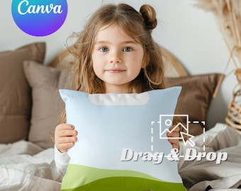Kids Throw Pillow Mockups,Pillow Mockup ,Cushion Mockup, Throw Pillow Mockup, Canva Mockup,Drag and drop canva mockup, Canva cushion mockup