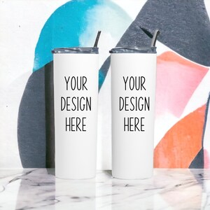 Maqueta de vaso flaco / Maqueta de dos lados de vaso flaco / Maqueta de vaso blanco / Maqueta de vaso de 20 oz / Maqueta de vaso flaco / Descarga digital