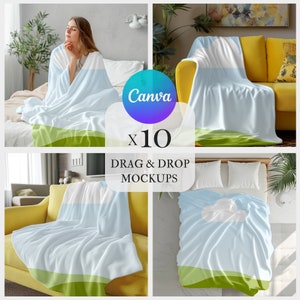 Blanket Mockup Bundle,PNG Canva Drag and Drop Mockup,Mock up,Canva Overlay,Throw Blanket Mockup, Mockup,Velveteen Plush Minky Fleece Blanket