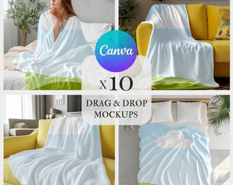 Blanket Mockup Bundle,PNG Canva Drag and Drop Mockup,Mock up,Canva Overlay,Throw Blanket Mockup, Mockup,Velveteen Plush Minky Fleece Blanket