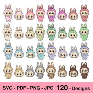 Labubu Designs SVG Bundle, 120 Labubu Svg Png Pdf Jpg , Cute Labubu Vector, Cartoon Character SVG, Digital Download, Cricut Cut Files