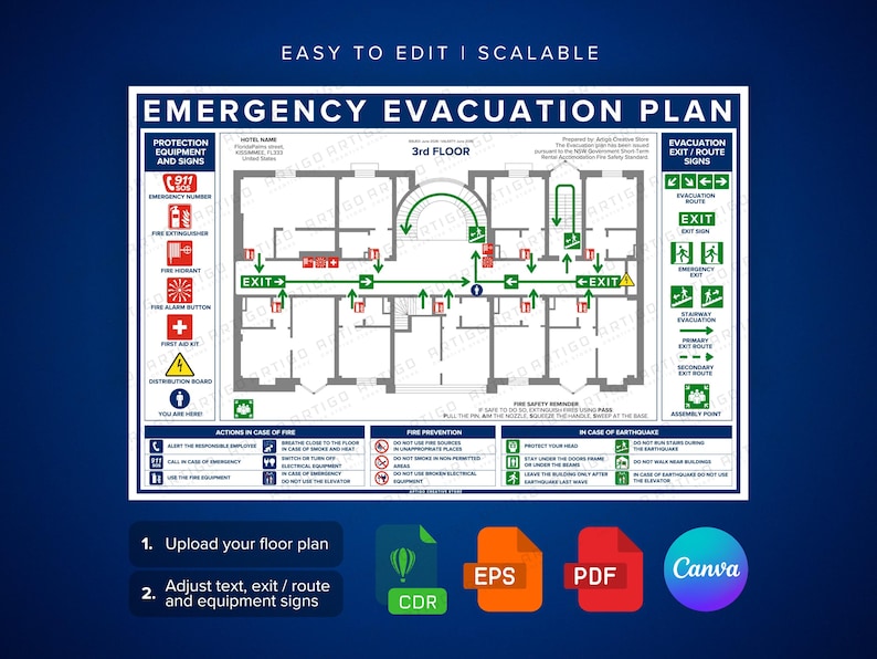 Emergency Rescue Layout Editable Emergency Evacuation Plan Template (canva, CDR, EPS, PDF ...