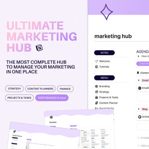 Marketing Notion Template Planner Dashboard | Content | Performance | KPI | Strategy | Reporting | Social Media | Distribution | Branding