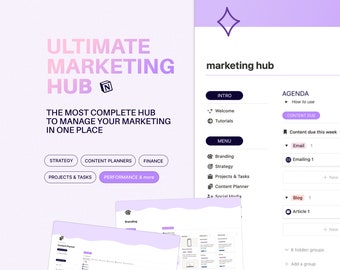 Marketing Notion Template Planner Dashboard | Content | Performance | KPI | Strategy | Reporting | Social Media | Distribution | Branding