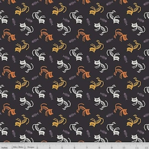 Beggar&#39;s Night Cats Black – C14501R-BLACK by Riley Blake Designs – 100% Quilting Cotton Halloween