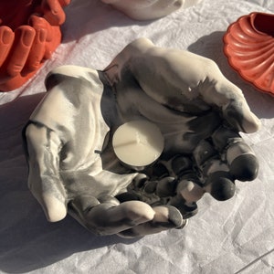 Handmade Concrete Open Hands Tray: Jewelry Bowl, Tealight Holder