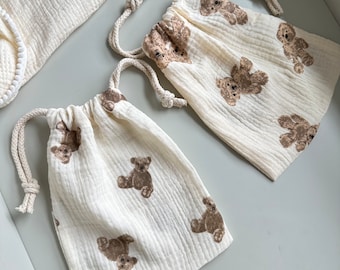 Cotton Baby Bag | Teddy Bear Design, Nappy Organiser