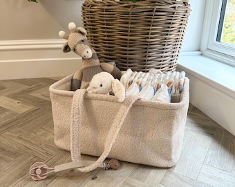 Bouclé Teddy Nappy Caddy | Baby Changing Organiser | Cream Nursery Storage Basket | Diaper Caddy | Baby Shower Gift