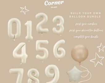 Cream Number Balloon Bundle | Birthday Balloon Bundle | Neutral Balloons