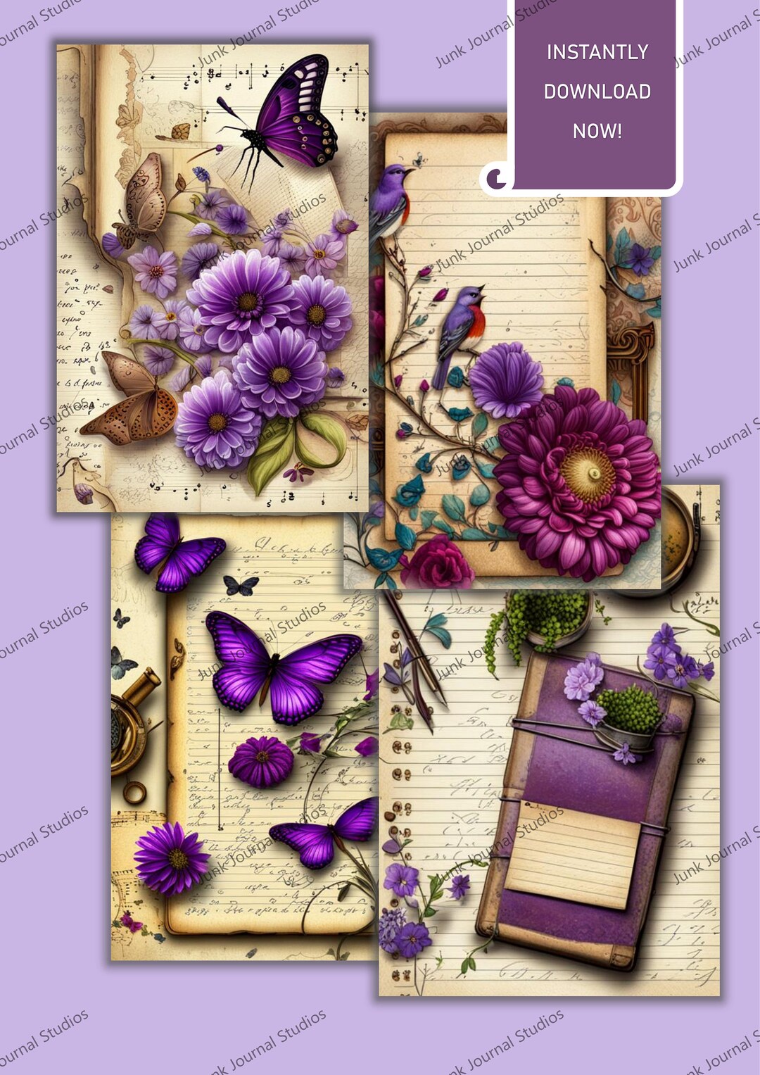 Junk Journal Kit Floral Purple Theme Lavender Nature - Etsy