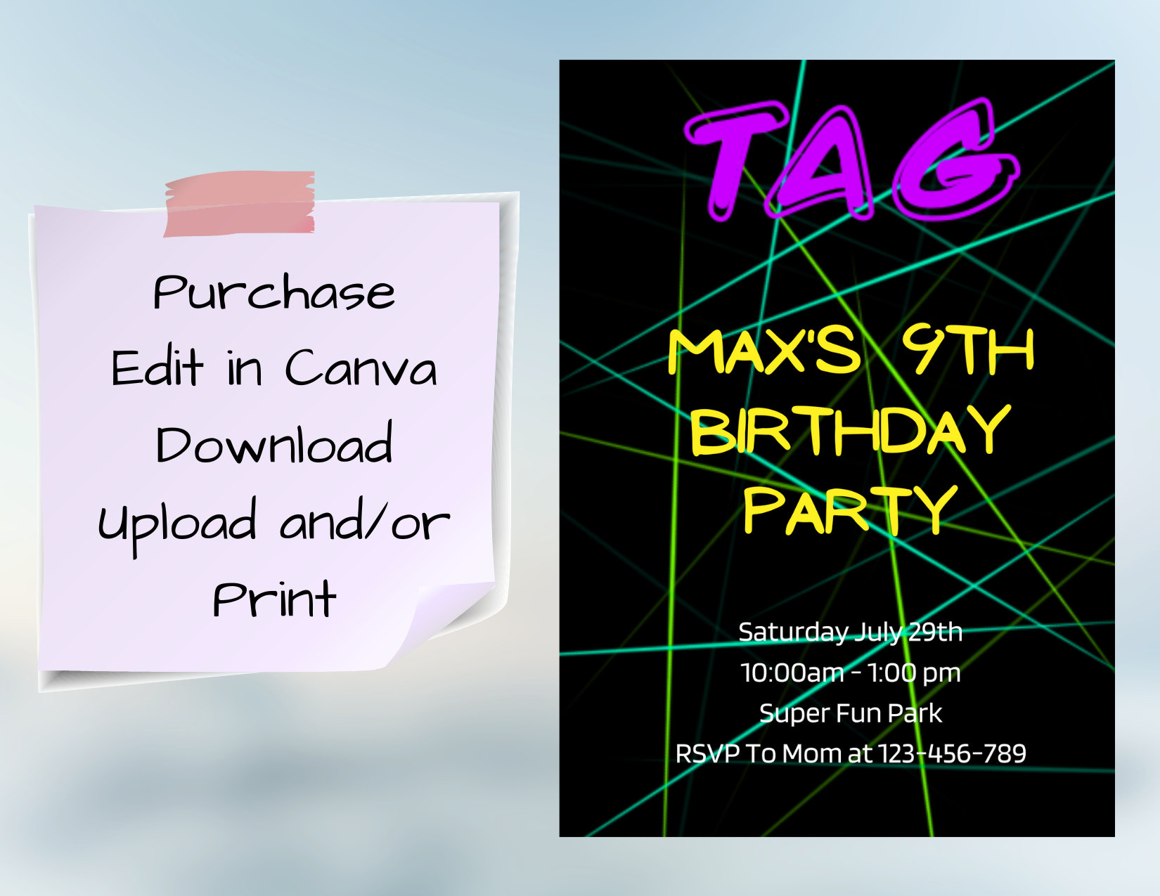Editable Laser Tag Birthday Party Invitation Template, DIY Printable ...