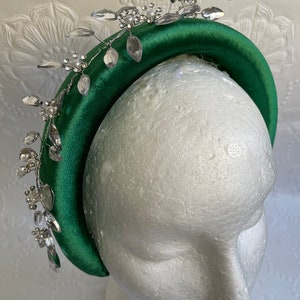 Bottle green velvet headpiece with gemstones