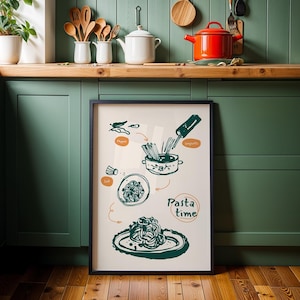 Illustration Pasta Time Poster - Kitchen Wall Art, Colorful Food Print, Modern Kitchen Decor, Printable or Framed Art