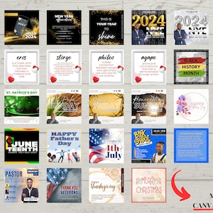 Editable Church Social Media Canva Template Bundle